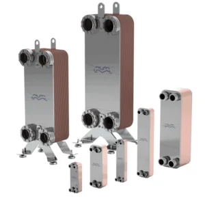 Alfa Laval brazed plate heat exchangers in various sizes for HVAC, refrigeration, and industrial heat transfer applications.